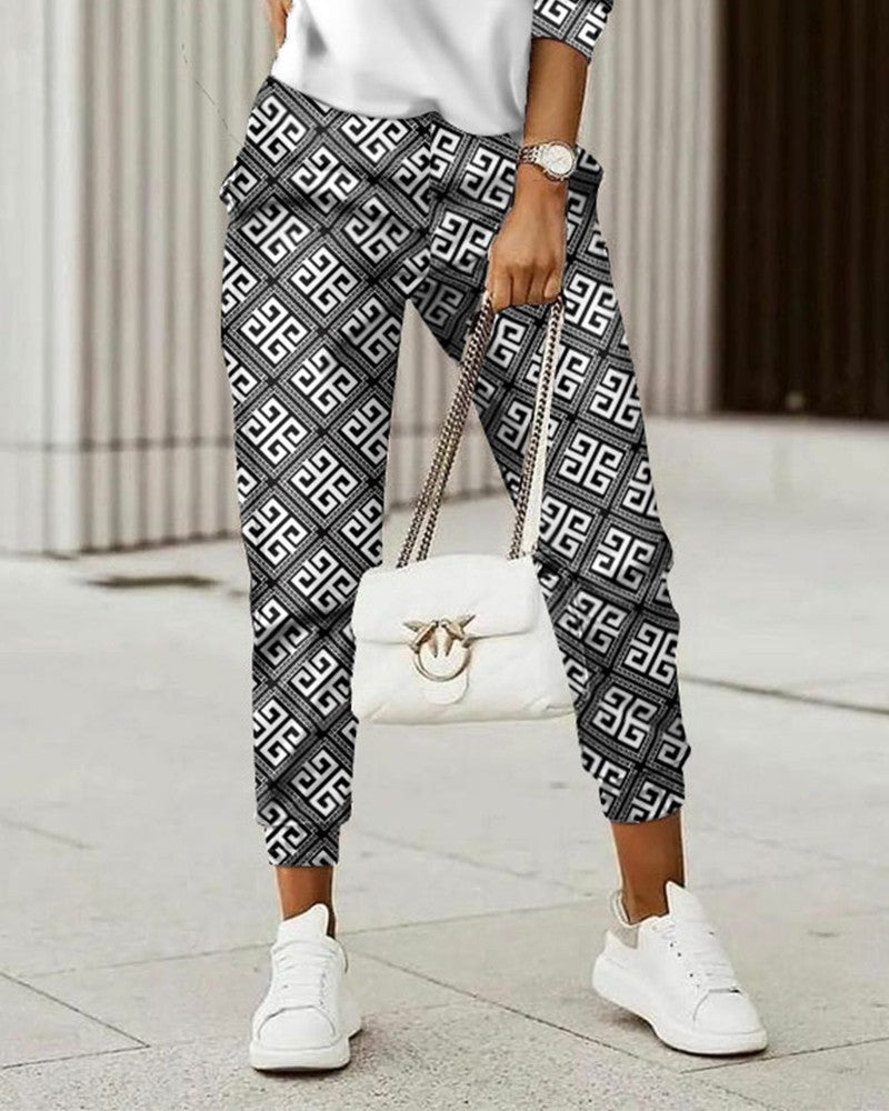 Out-Shine | Commuter Top Printed Trousers Zipper Fashion Suit