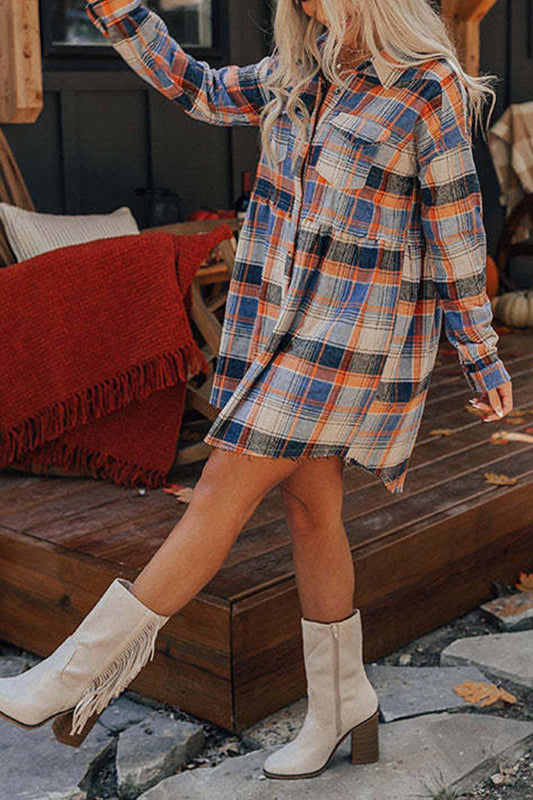Out-Shine | Plaid Buttons Down Mini Shirt Dress