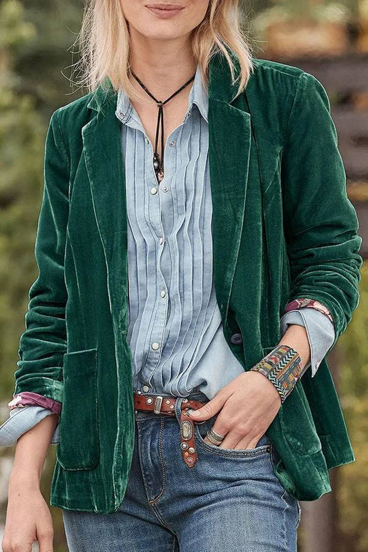 Out-Shine | Velvet One Button Long Sleeve Blazer