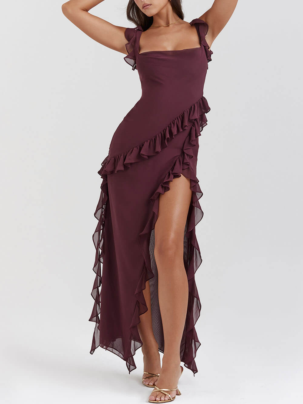Out-Shine | Ruffled Asymmetrical Maxi Dress