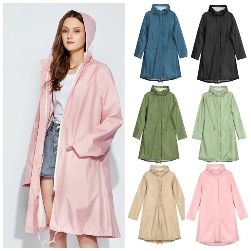 Out-Shine | Ladies rain jacket with hood, long waterproof light jacket