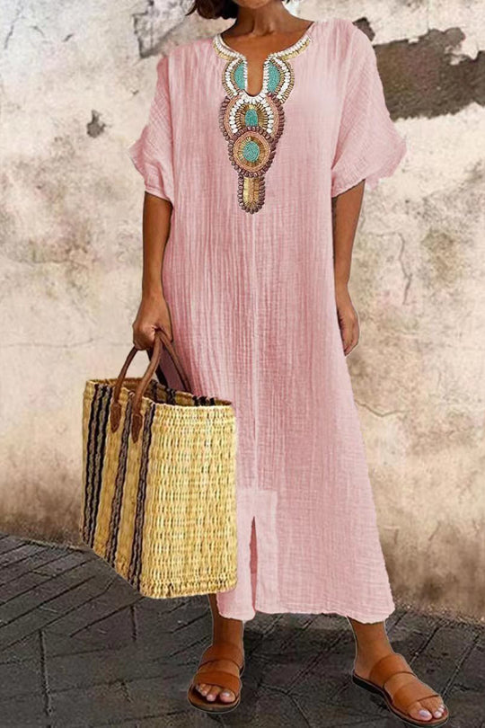 Out-Shine | Cotton Embroidered Slit Dress