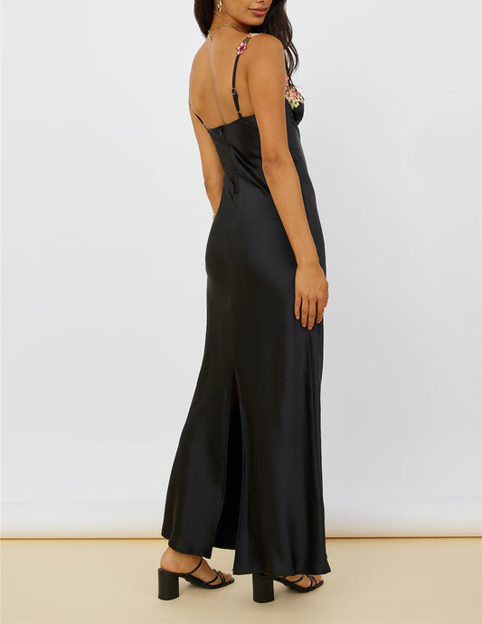 Out-Shine | Satin Maxidress With Floral Straps For Women