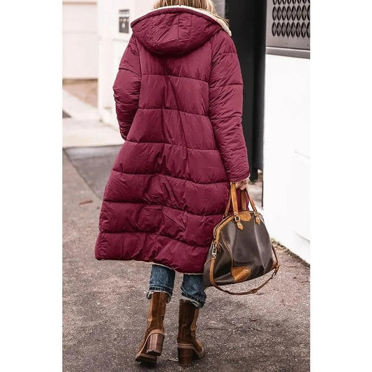 Out-Shine | Comfortable Warm Fleece Long Puffer Jacket with Hood