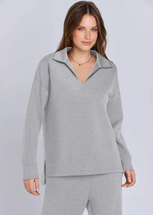 Out-Shine | Collar Pullover & Wide-Leg Pants Set