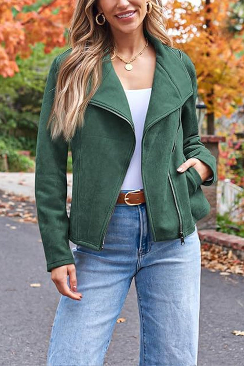 Out-Shine | Up Pocketed Faux Suede Moto Jacket