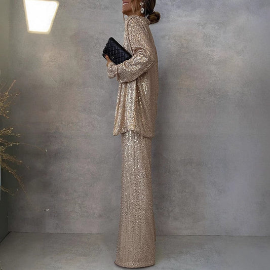 Deslumbra | Traje de lentejuelas de cintura alta con diseño moderno