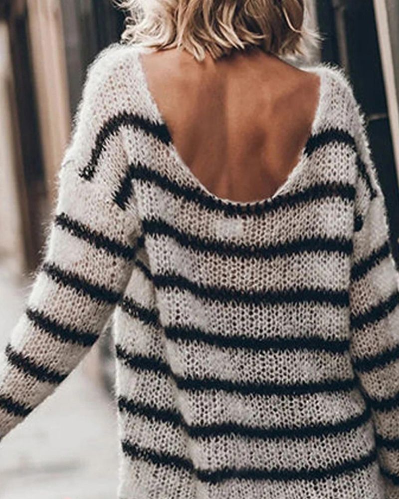 Out-Shine | Fluffy Stripes Relaxed Knit Sweater