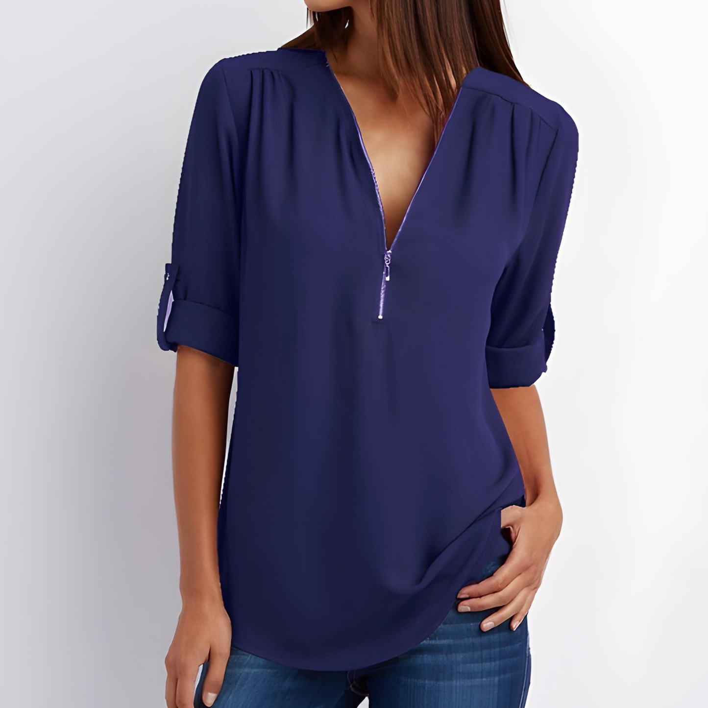 Out-Shine | Stylish V-Neck Zipper Blouse
