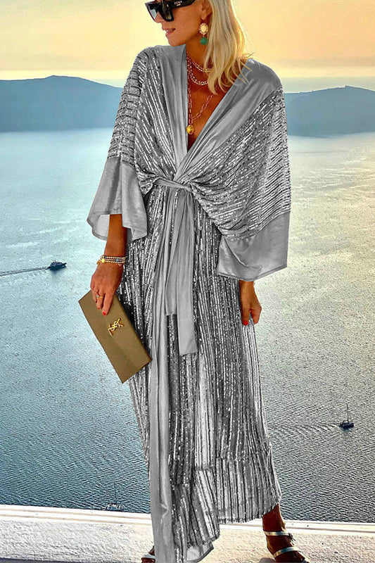 Out-Shine | Evenings Retro Court Style Kimono Party Maxi Dress