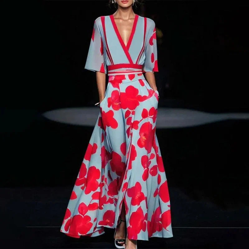 Deslumbra | Elegante vestido largo estampado floral