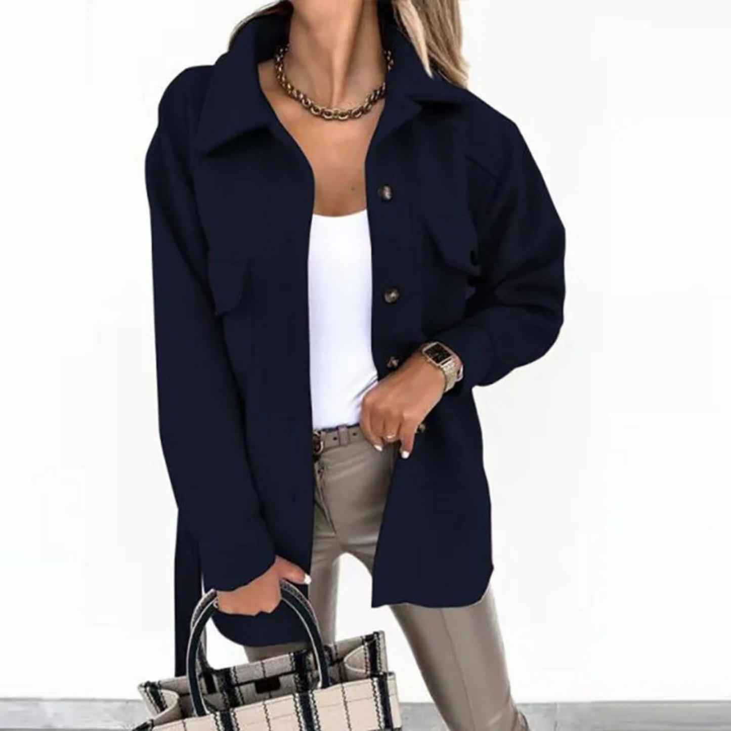 Out-Shine | Long Blue Summer Fleece Jacket with Detachable Hood and Snap