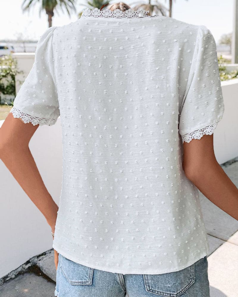Out-Shine | Lace Blouse Short Sleeves With V-Neck