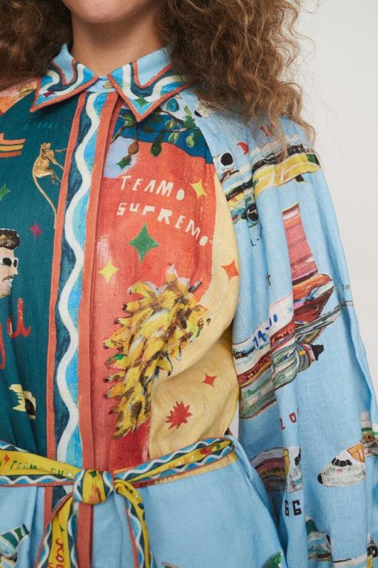 Out-Shine | Blend Unique Print Balloon Sleeve Belted Pocket Shirt Mini Dress