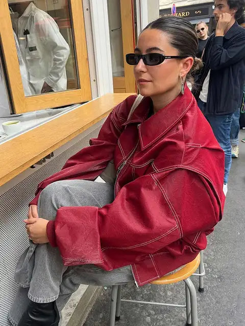 Out-Shine | Red vintage leather jacket for women