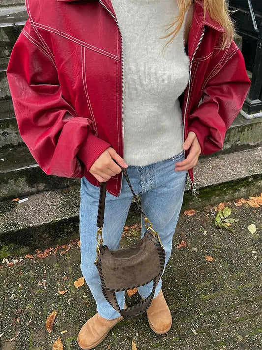 Out-Shine | Red vintage leather jacket for women