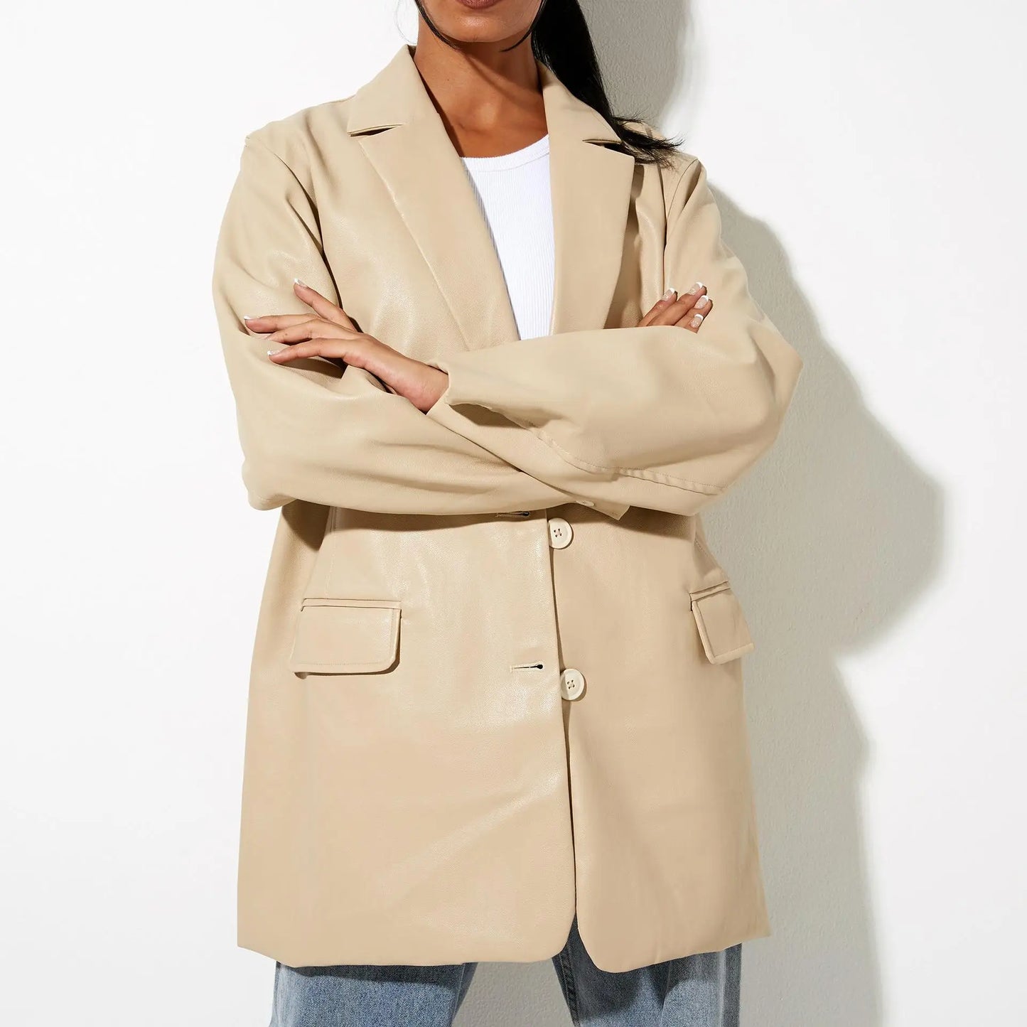 Out-Shine | Elegant Blazer Made From Faux Leather