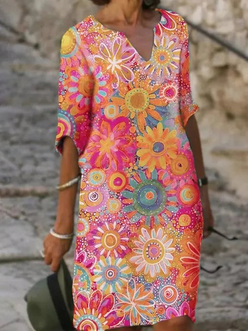 Out-Shine | Flower Dress - Bright Pattern, Comfortable Fit