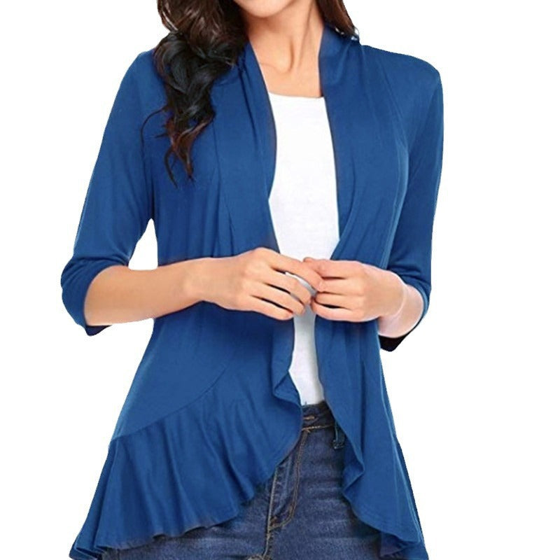 Out-Shine | Solid Color Cardigan With Wavy Hem