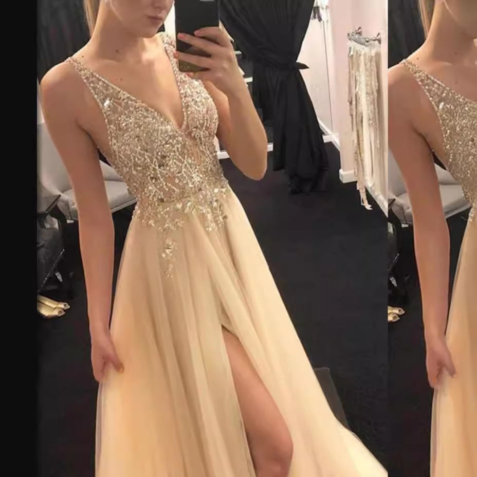 Out-Shine | V Neckline Split Party Evening Dress