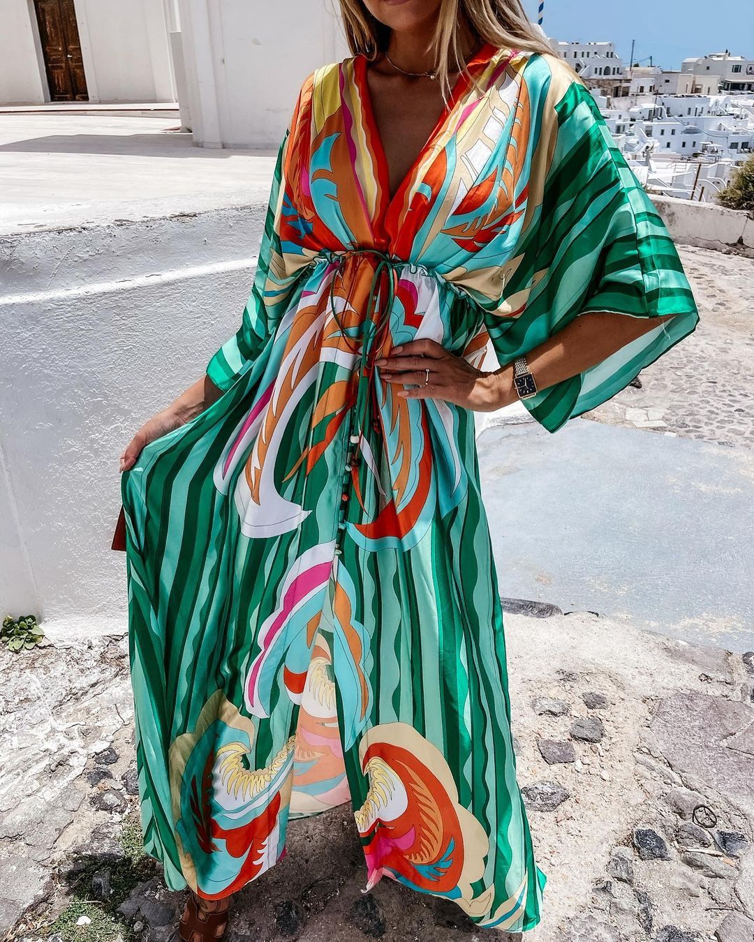 Deslumbra | Vestido largo corto con vuelo