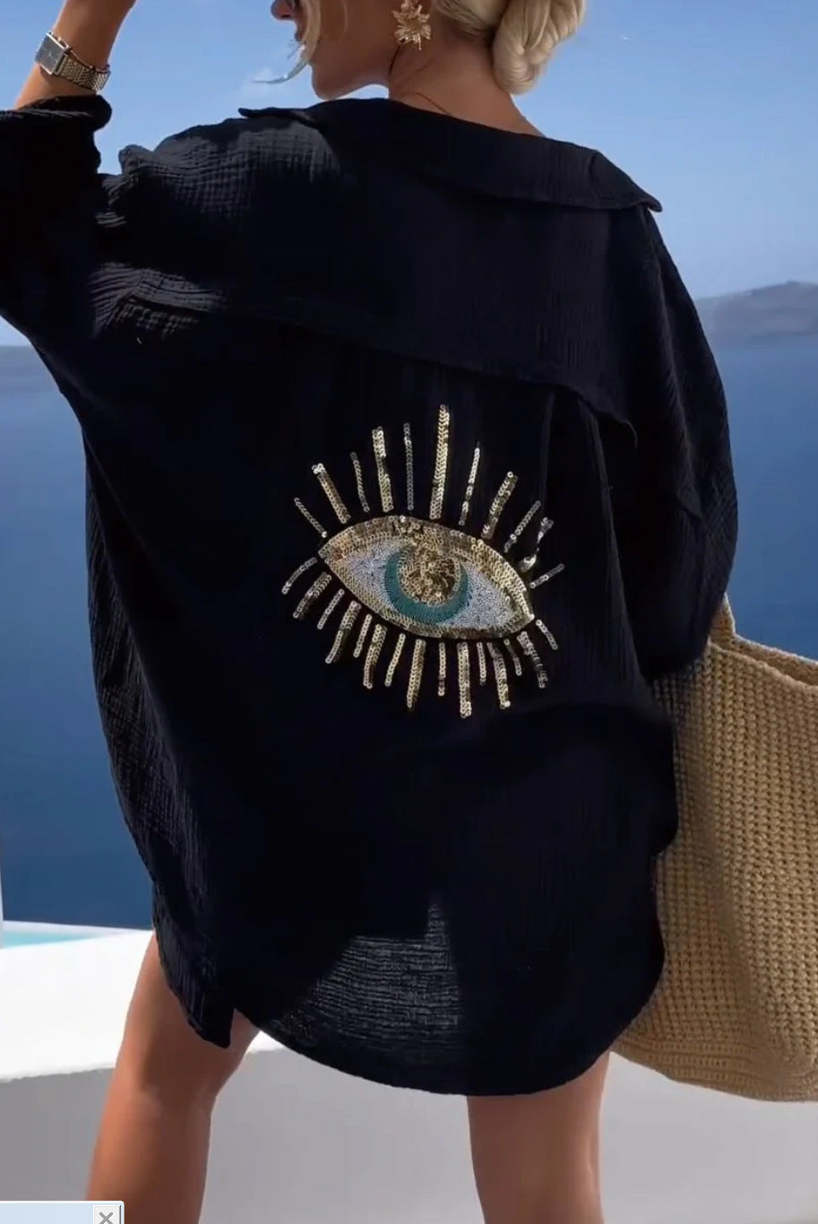 Brilla con luz propia | Camisa de algodón y lino con cuello invertido para primavera/verano