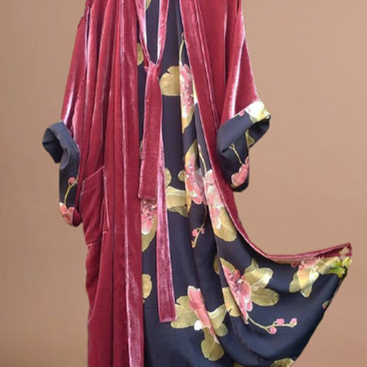 Brilla | Pijama tipo cárdigan de satén con estampado floral digital