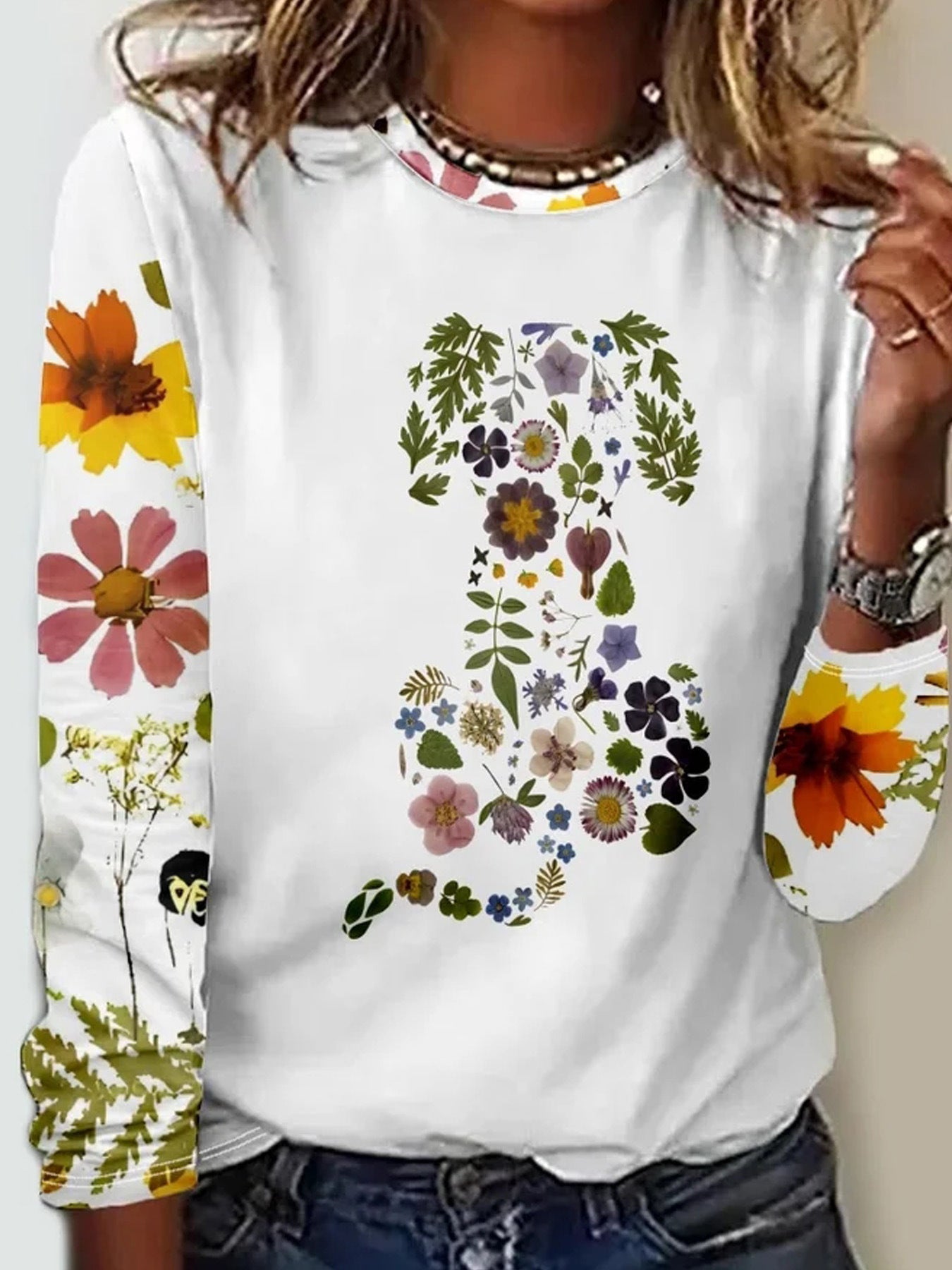 Out-Shine | Floral Round Neck T Shirt
