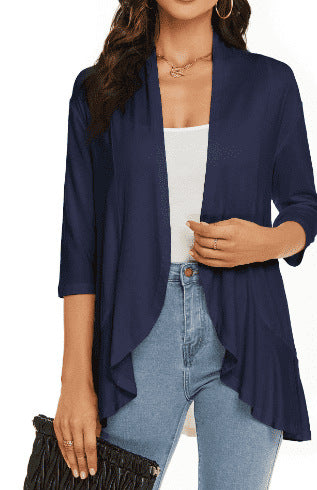 Out-Shine | Solid Color Cardigan With Wavy Hem