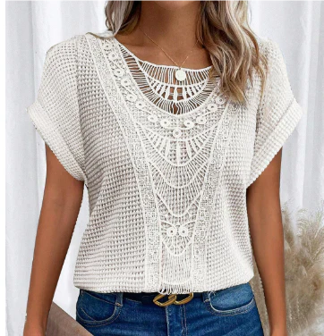 Out-Shine | Women's Stylish Embossed Blouse Folded Sleeves