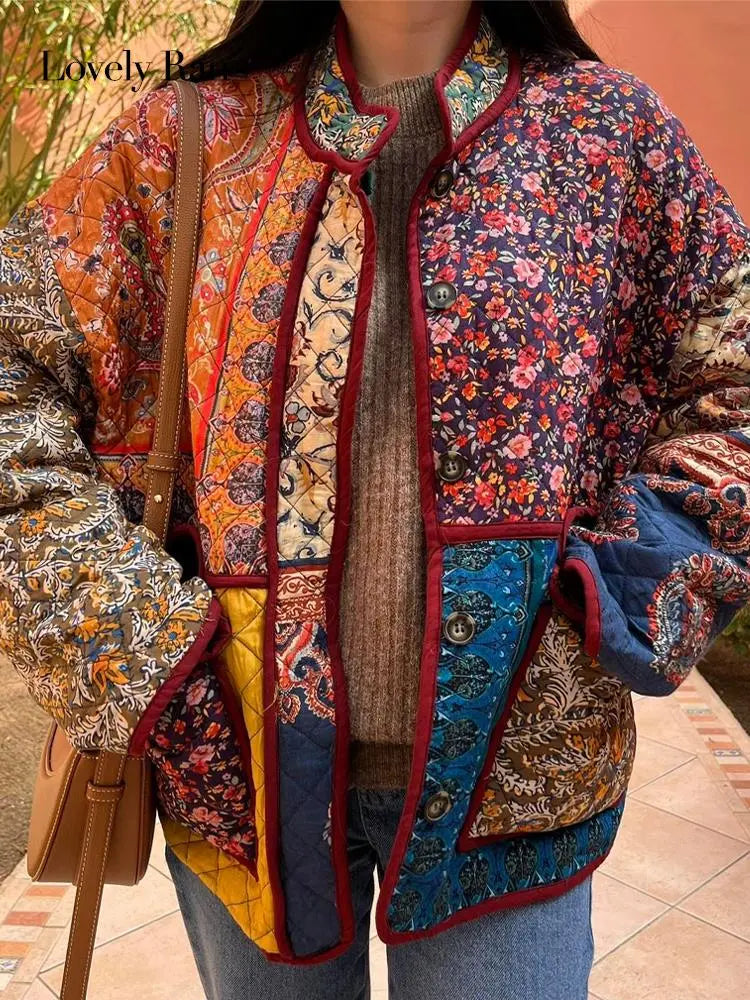Out-Shine | Floral Reversible Jacket: Warmth and Style in One, Bohemian Design