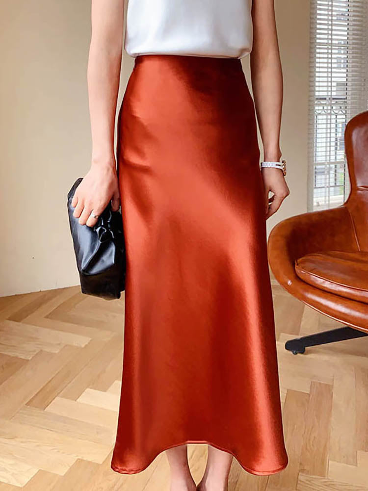 Out-Shine | Satin Midi Skirt With Flowing Design For Women