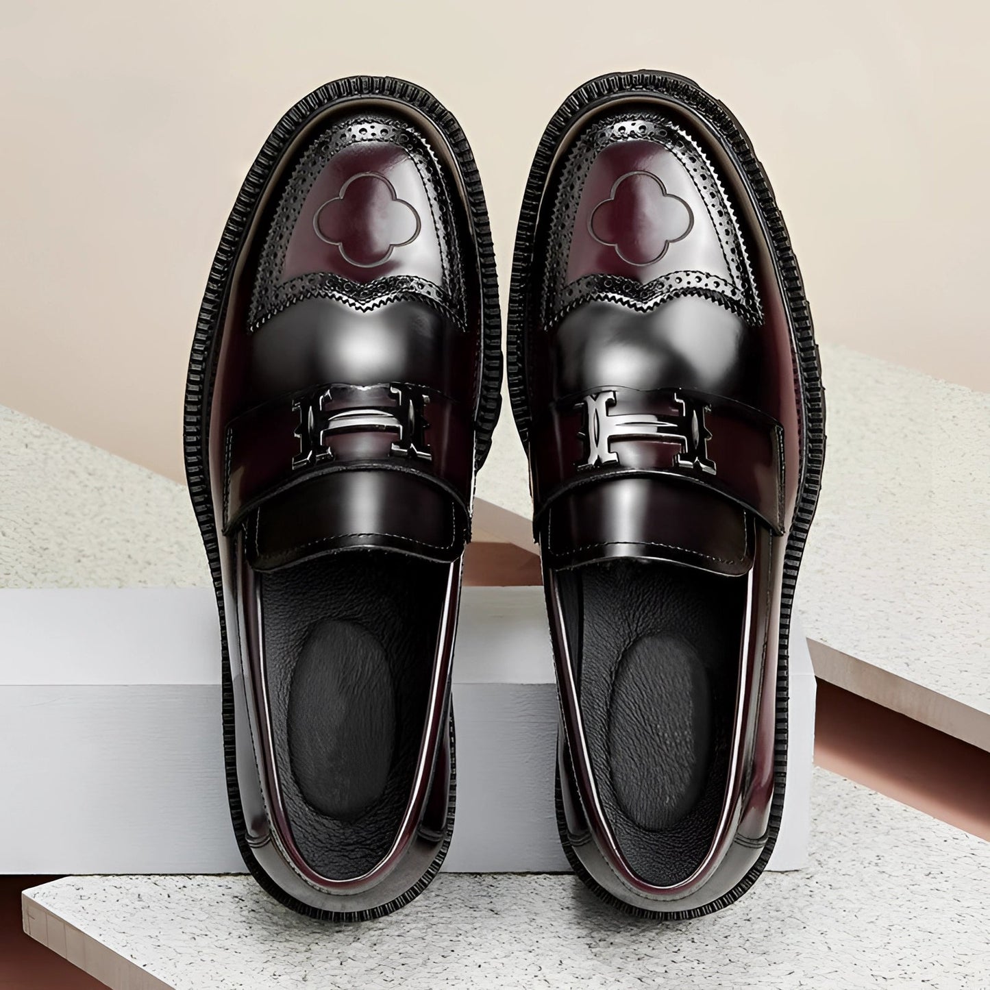 Out-Shine | Burgundy Leather Loafer Men - Designer Thick Sole