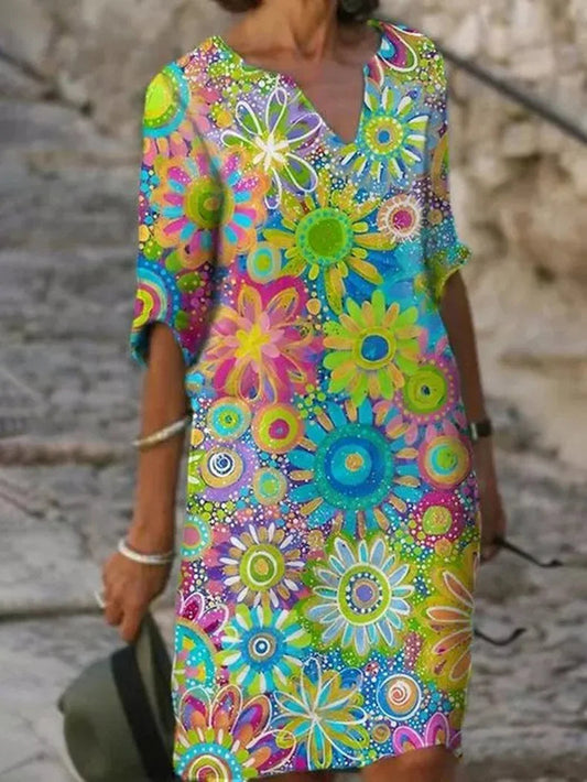 Out-Shine | Flower Dress - Bright Pattern, Comfortable Fit
