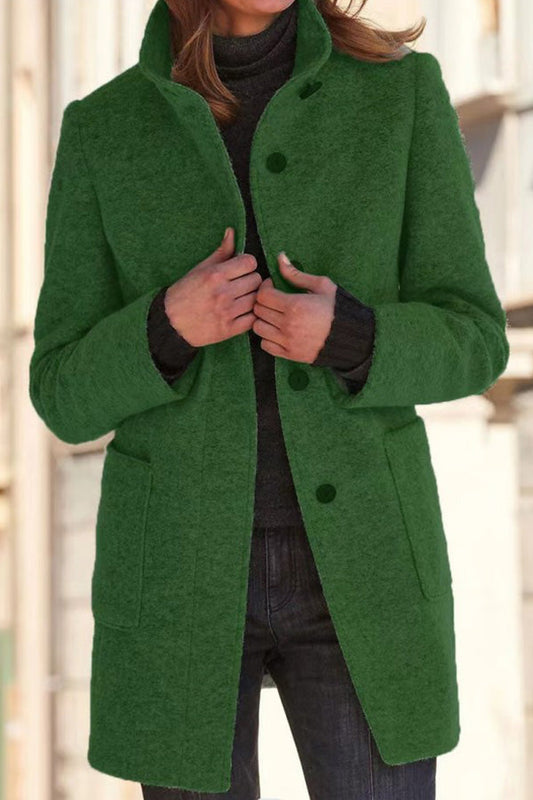 Out-Shine | Solid Color Button Stand Collar Wool Jacket