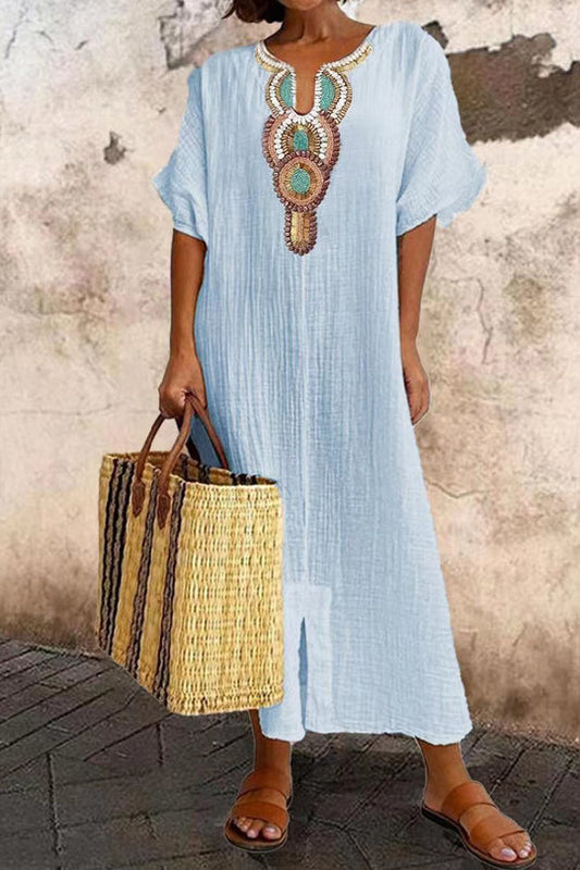 Deslumbra | Vestido de algodón bordado con abertura