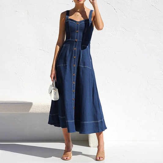 Out-Shine | Indigo Denim Button-Down Midi Dress