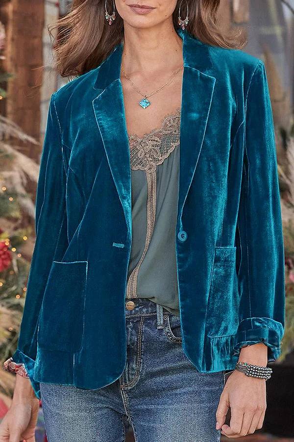 Out-Shine | Velvet One Button Long Sleeve Blazer