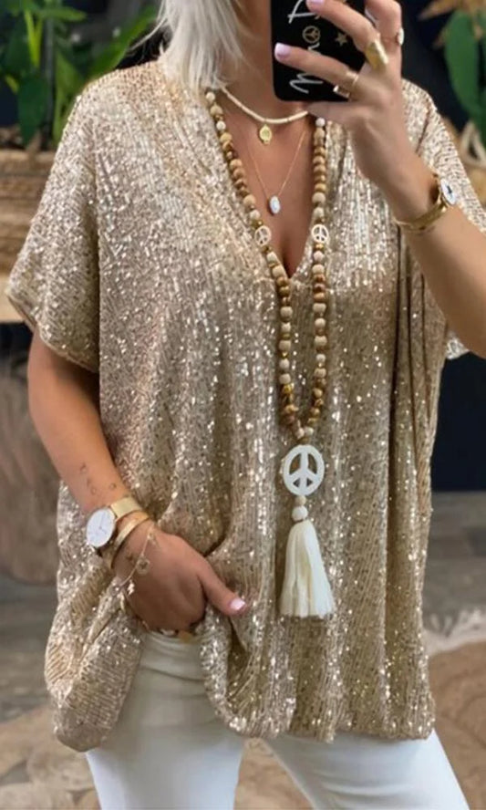 Out-Shine | Sequin V-Neck Blouse For Women