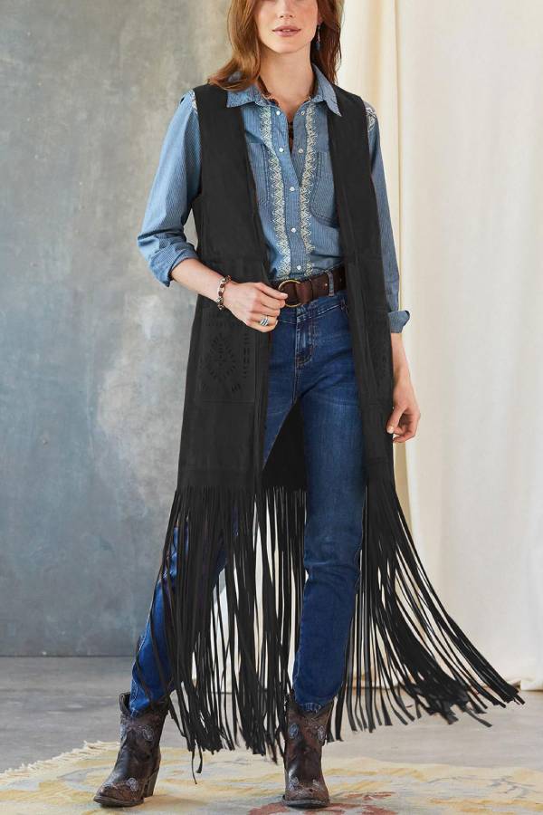 Out-Shine | Tassel Horse Slim Fit Sleeveless Vest Cape Coat