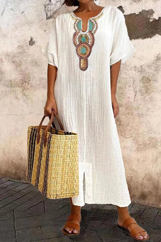 Deslumbra | Vestido de algodón bordado con abertura