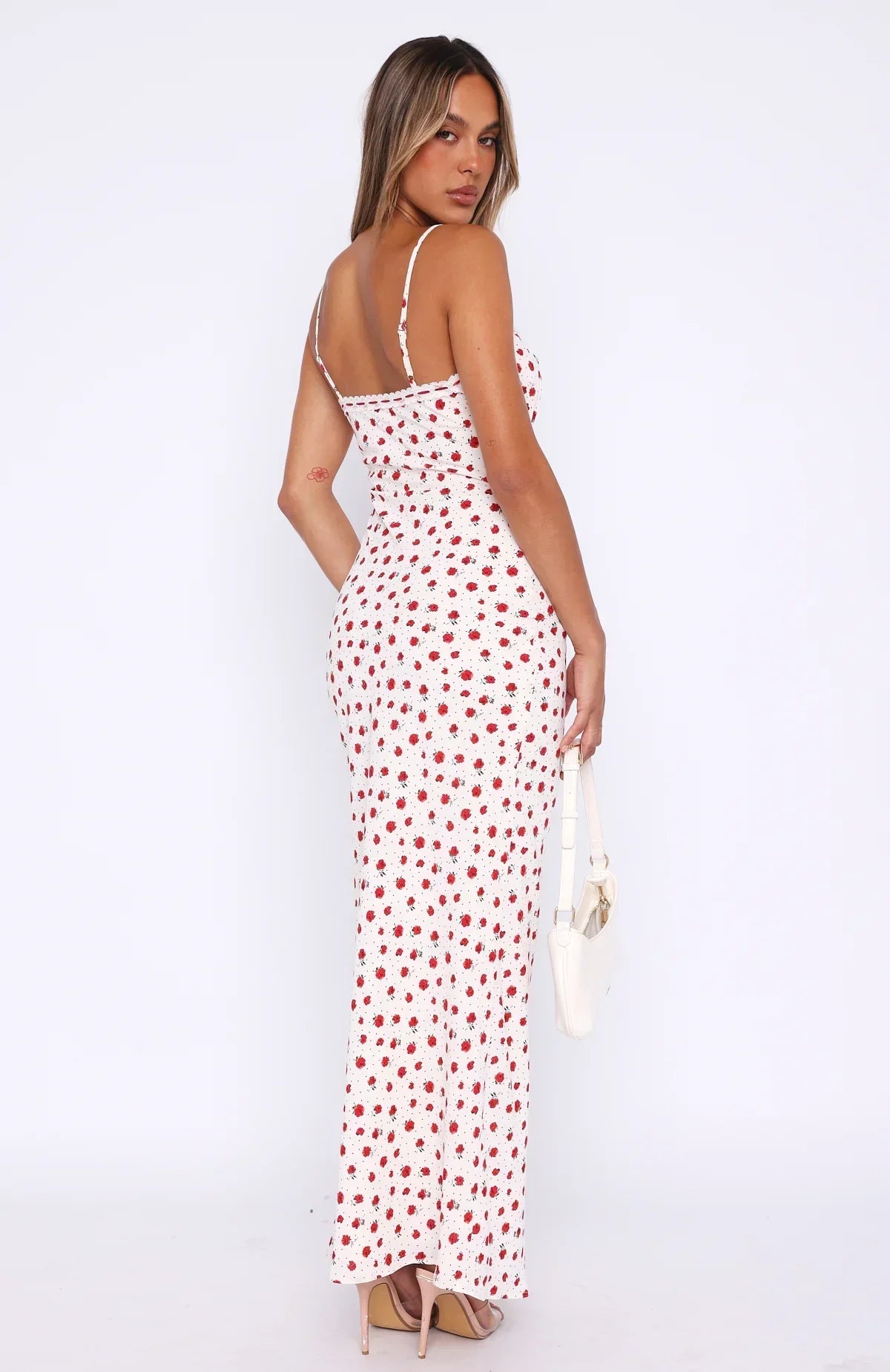 Out-Shine | White Maxi Dress With Straps And Floral Print