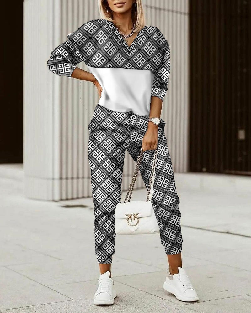Out-Shine | Commuter Top Printed Trousers Zipper Fashion Suit