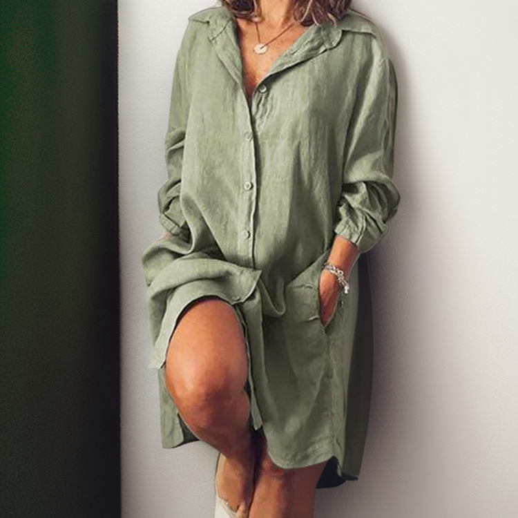 Out-Shine | Comfortable Linen Shirt Midi Dress