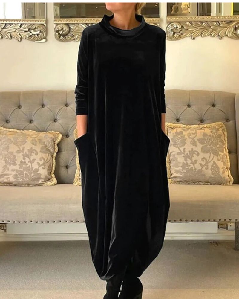 Deslumbra | Elegante vestido de terciopelo con bolsillos y cuello para mujer
