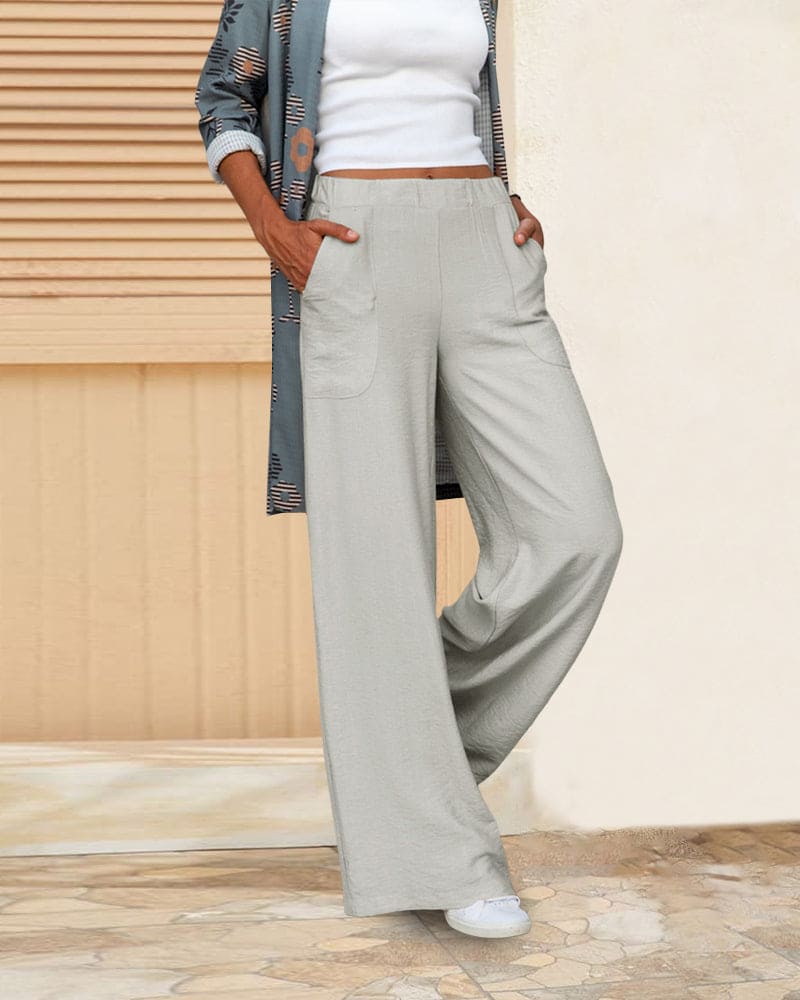 Out-Shine | Soft Casual Wide Pants With Elastic Waistband And Pockets