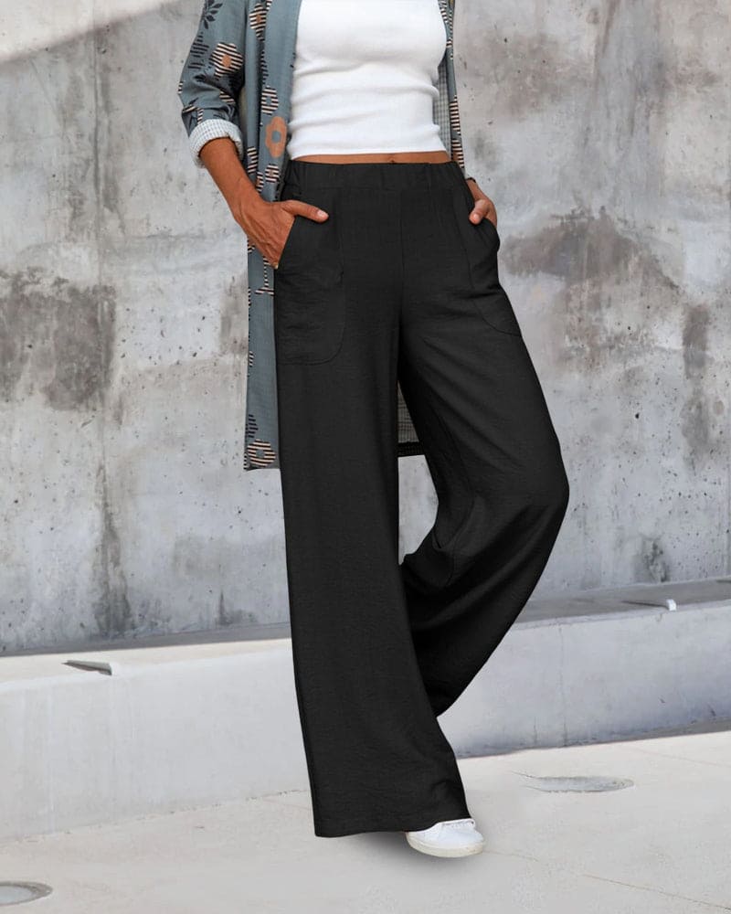 Out-Shine | Soft Casual Wide Pants With Elastic Waistband And Pockets