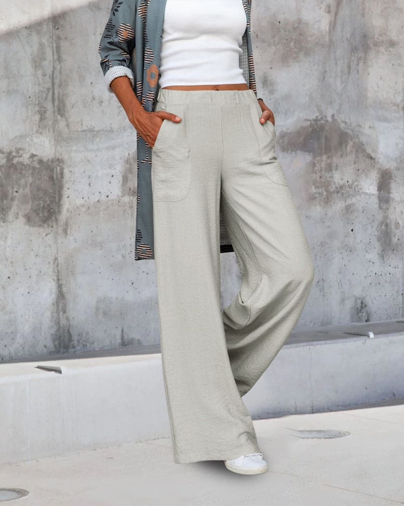 Out-Shine | Soft Casual Wide Pants With Elastic Waistband And Pockets