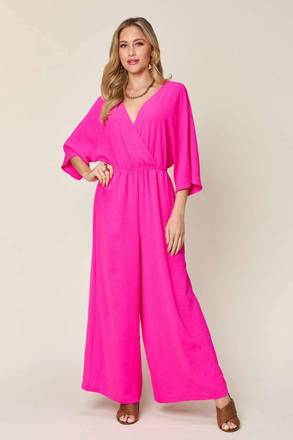 Out-Shine | Double Take Full Size Half Sleeve Wide Leg Jumpsuit