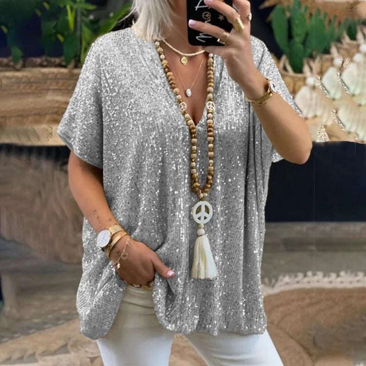 Out-Shine | Sequin V-Neck Blouse For Women